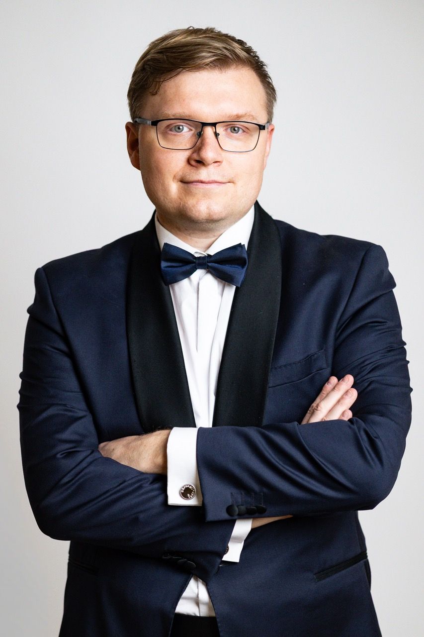 Professional portrait series showing man in formal tuxedo and bowtie against white background.