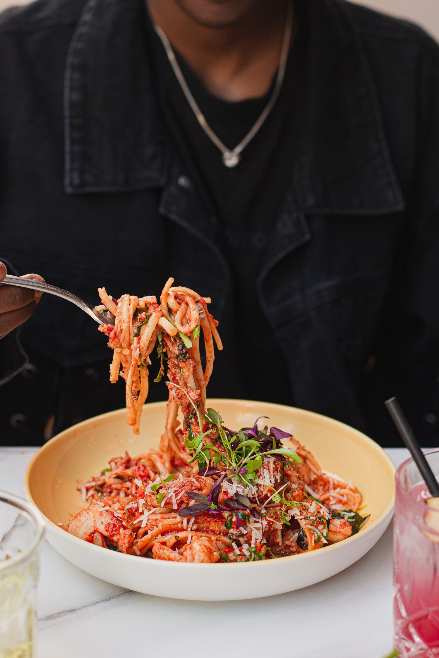 Restaurant photography London, prawn linguine