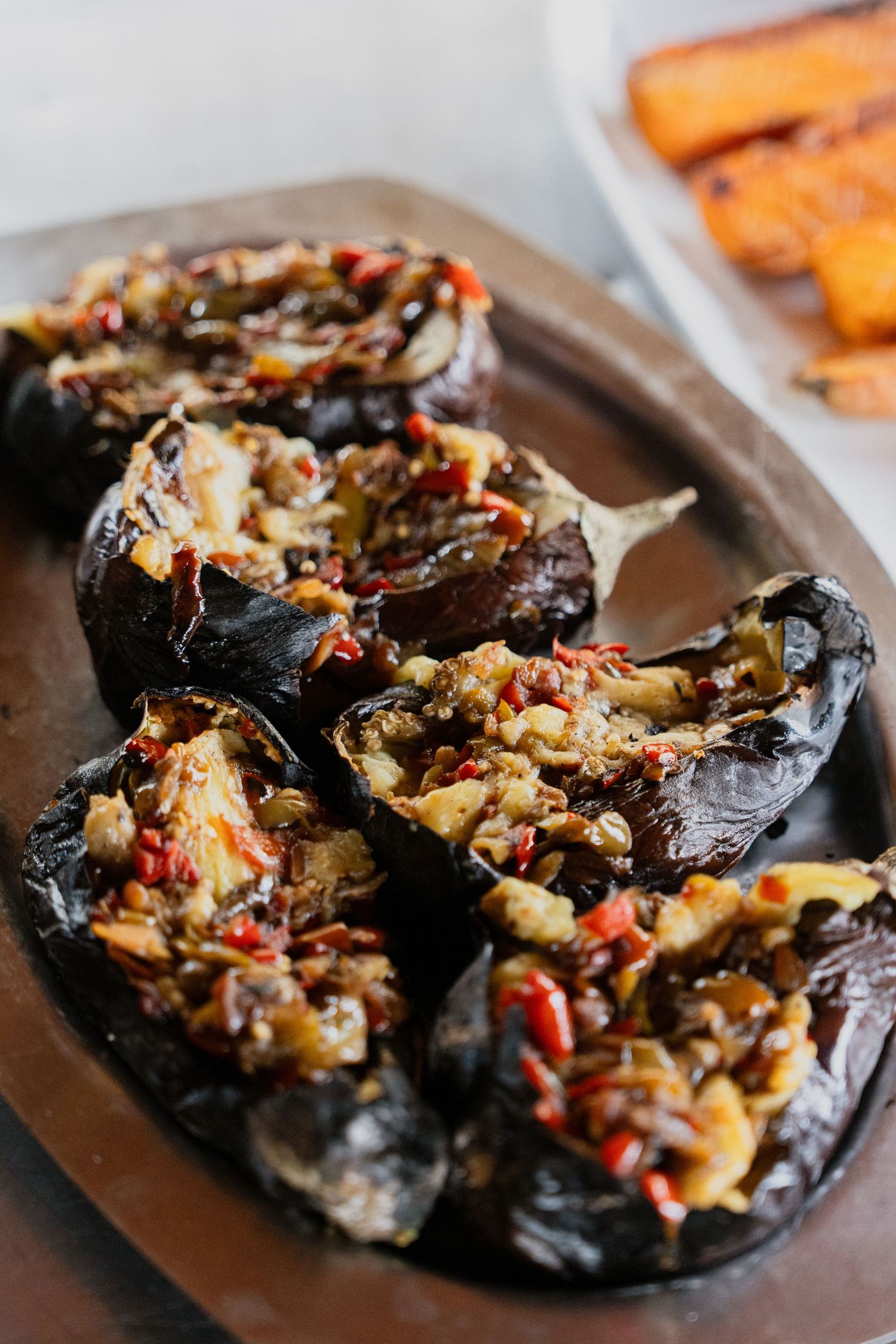 roasted aubergine, vegetarian food photography
