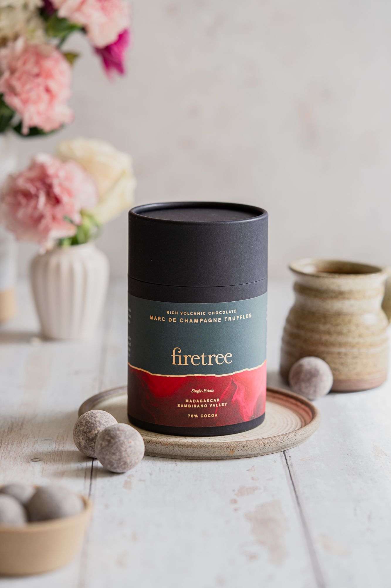 Food product photography for Firetree chocolate champagne truffles