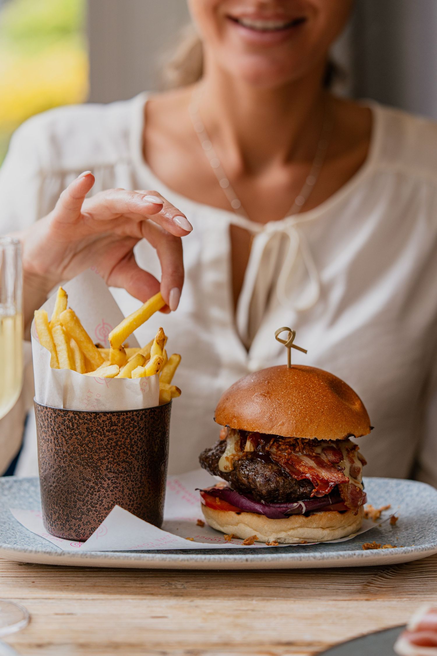 Restaurant photography, burger and fries