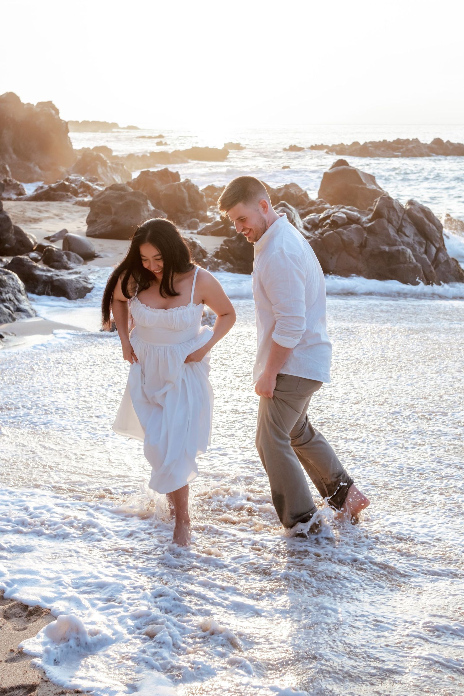 Couples Portrait, Photoshoot on Oahu Hawaii, Waimea Bay, Love Story, Proposal Photoshoot.