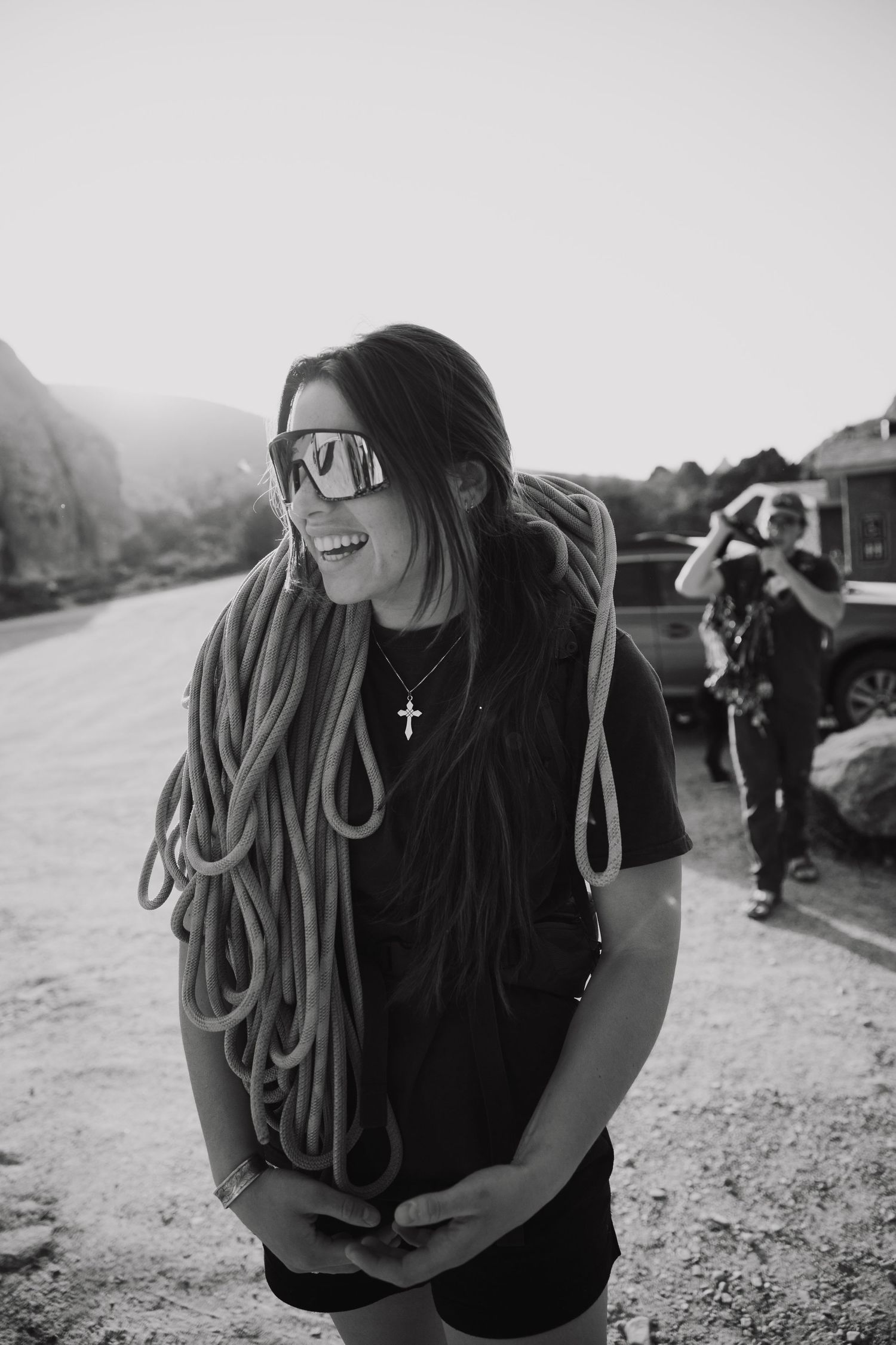 A portrait black and white photo of stoked medias owner is shown in the Idaho outdoors