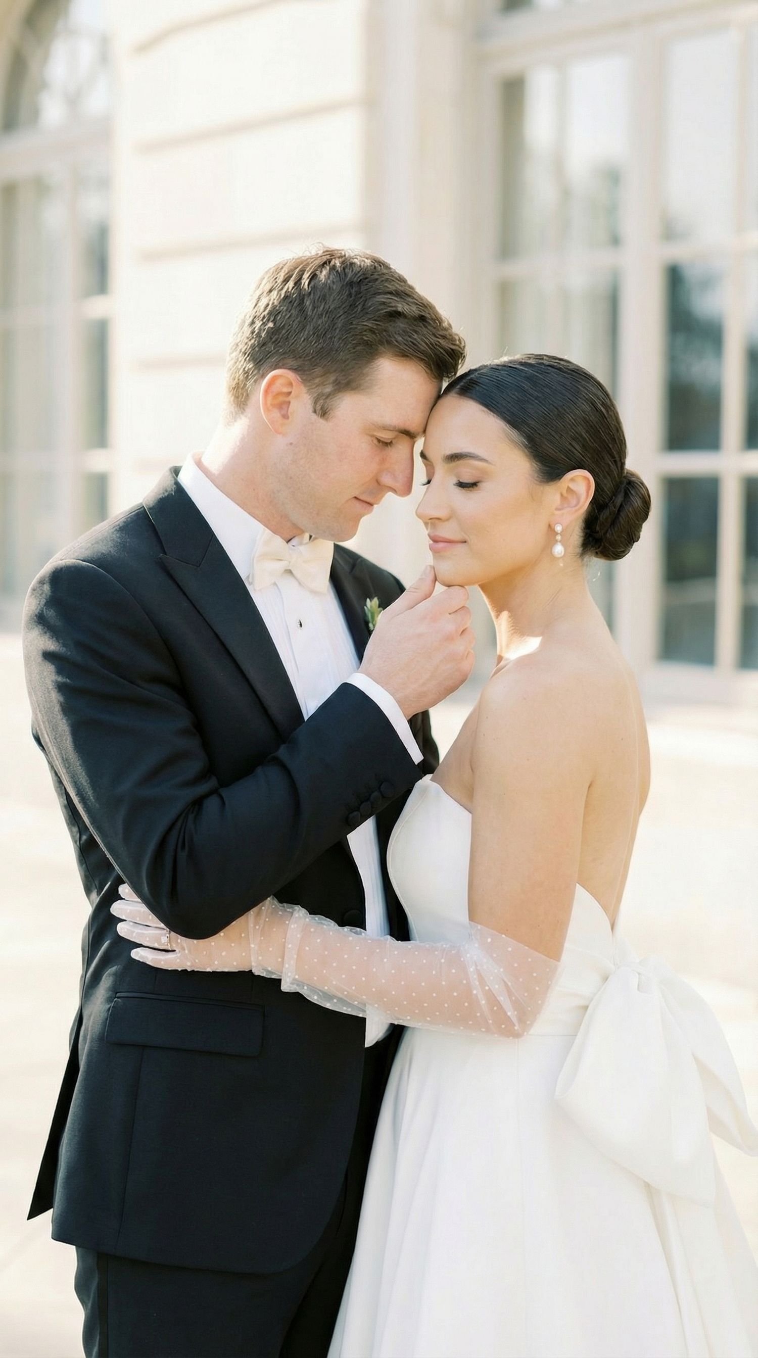 Romantic wedding portraits showing tender moments between newlyweds in formal attire.Luxembourg wedding photographer
