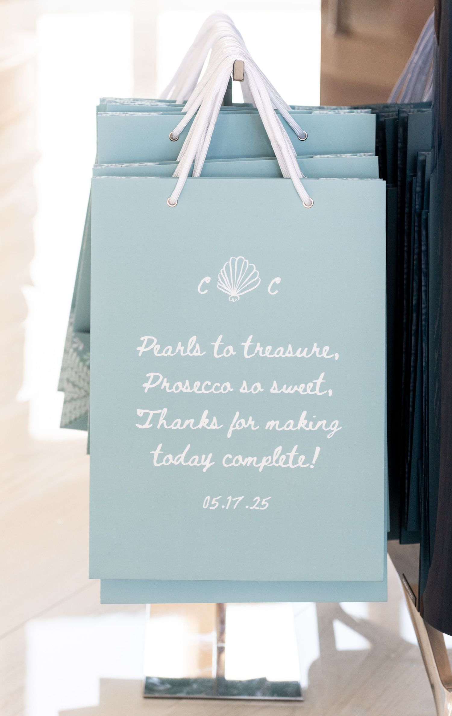 Custom favor bags at a bridal shower.