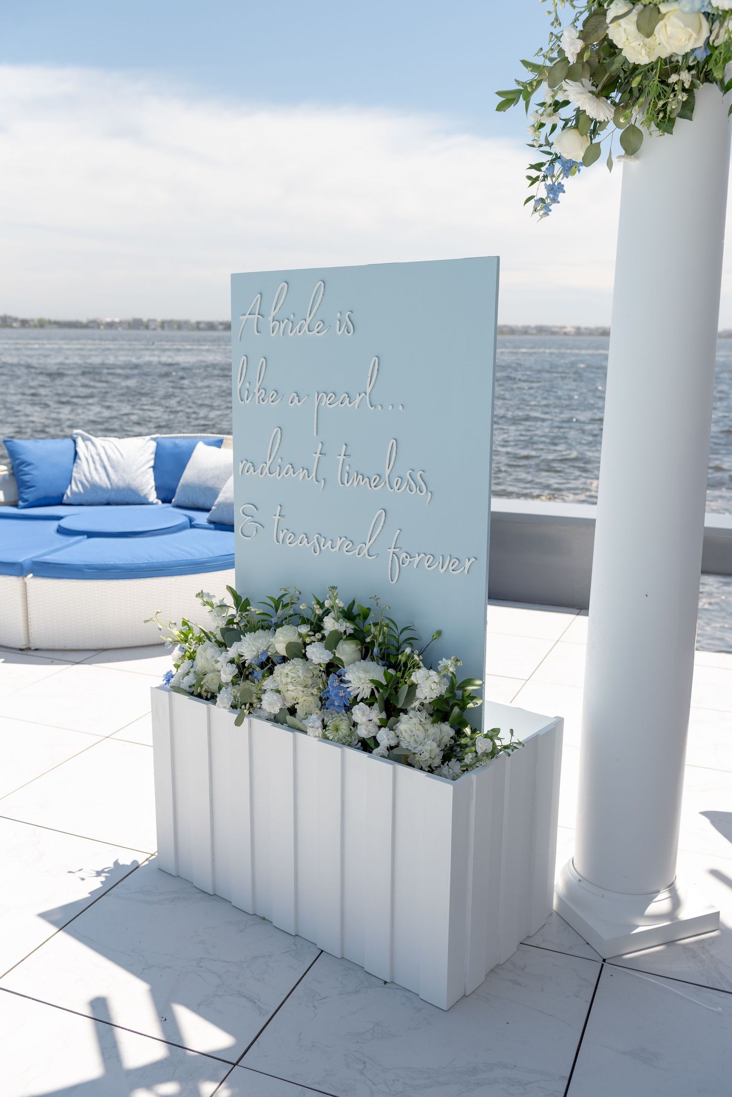 Custom sign for a bridal shower by the sea.