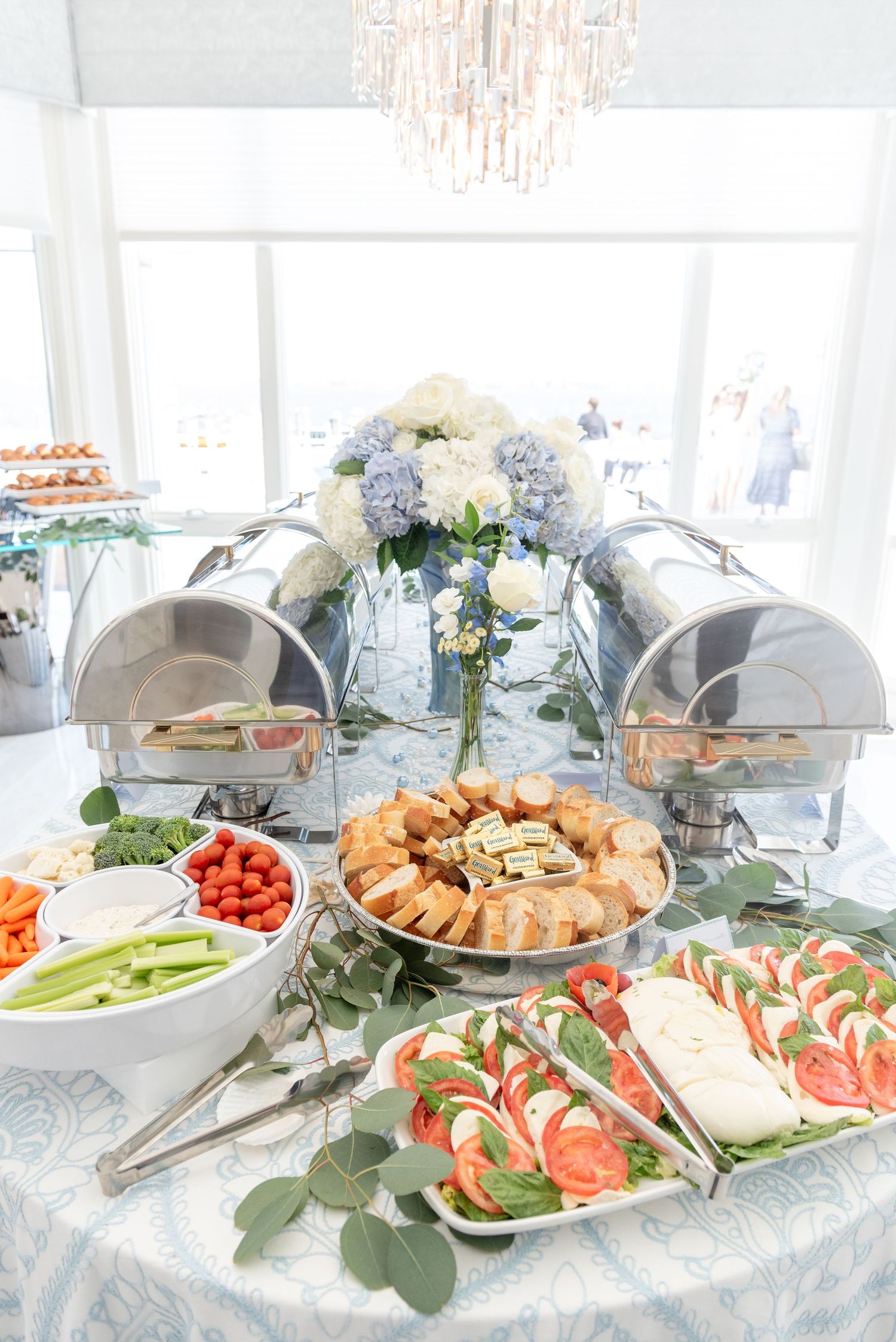 The buffet at a bridal shower by the sea.
