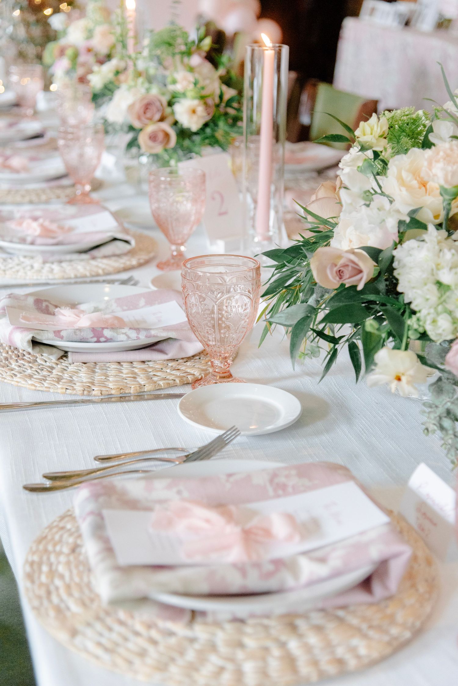 A magical tablescape from our Ballerina Baby Shower design.