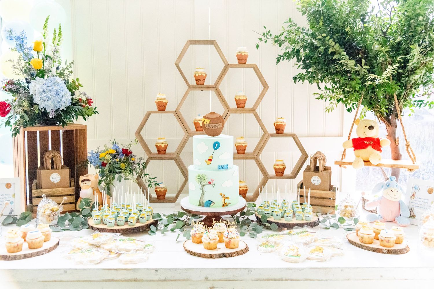 Our dessert table from our ONE Hundred Acre Wood design.