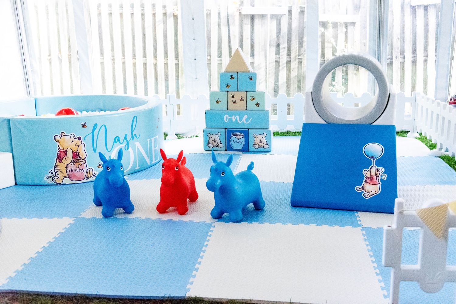 Soft play from Luxe Play at our ONE Hundred Acre Wood Birthday Party.