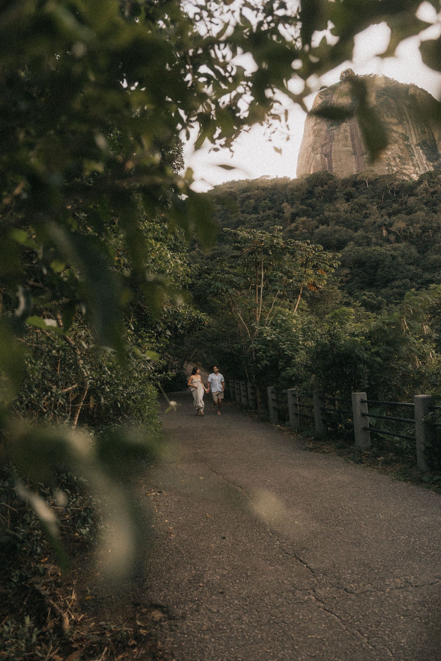A dirt walking trail through a lush green garden with trees and foliage lining both sides.