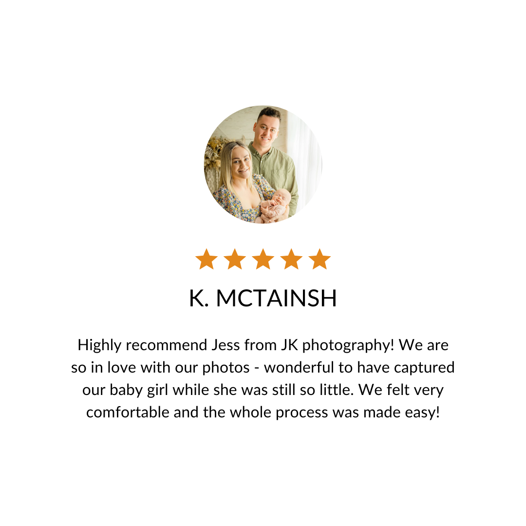 Five star client review expressing delight with their JK photography photo session and final images.