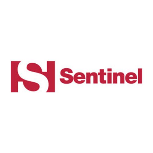 Red and white Sentinel company logo design.