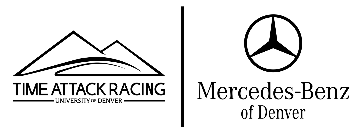 Logo for Time Attack Racing and Mercedes-Benz of Denver featuring mountain peaks and racing elements.