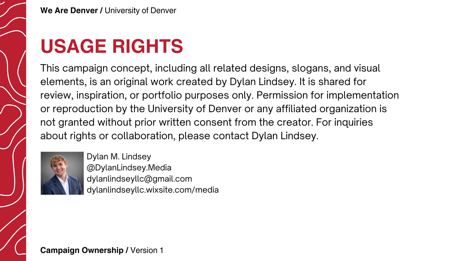 A red and white header banner showing usage rights information for a university document or website.