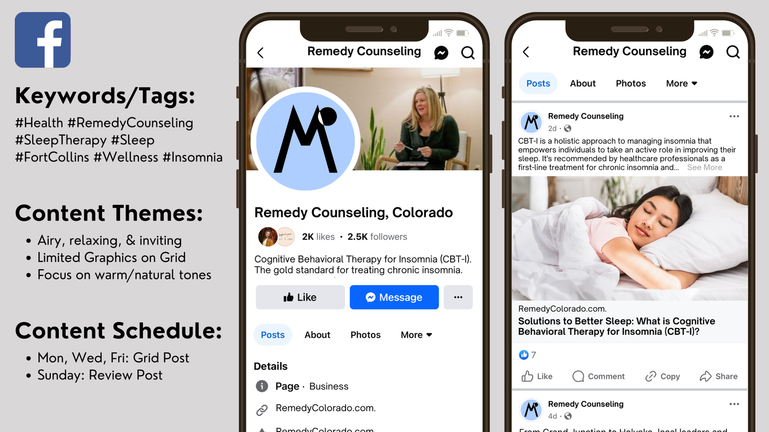 Collection of Facebook post mockups and content calendar layouts for social media planning.