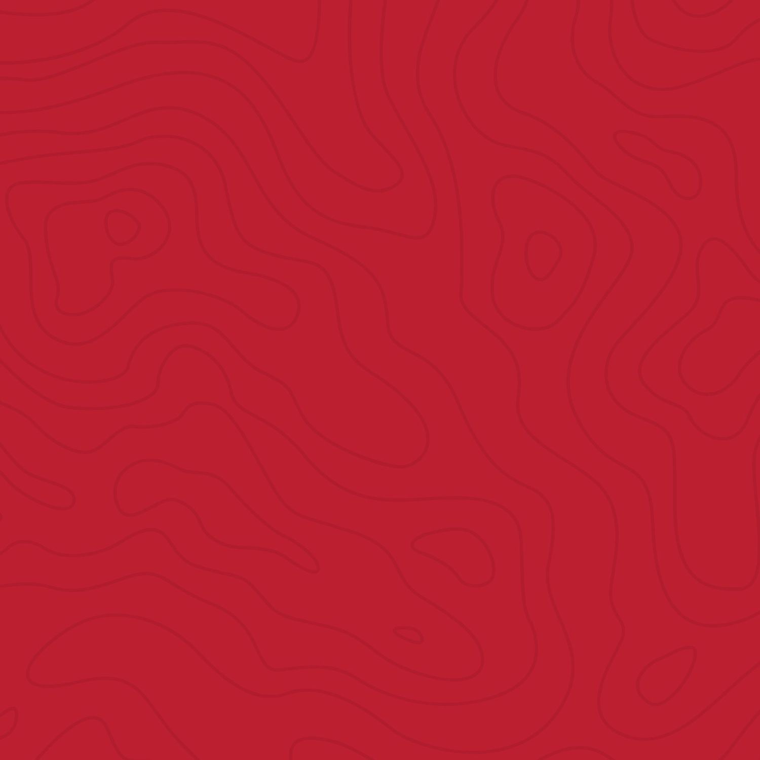 Red topographic map pattern with contour lines creating an abstract wave design on a vibrant crimson background.