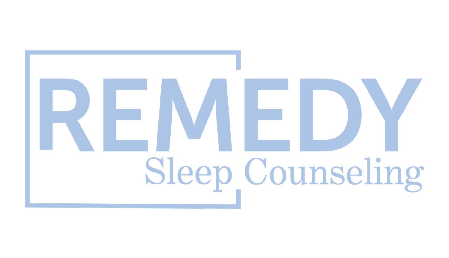 Light blue text logo design for Remedy Sleep Counseling services.