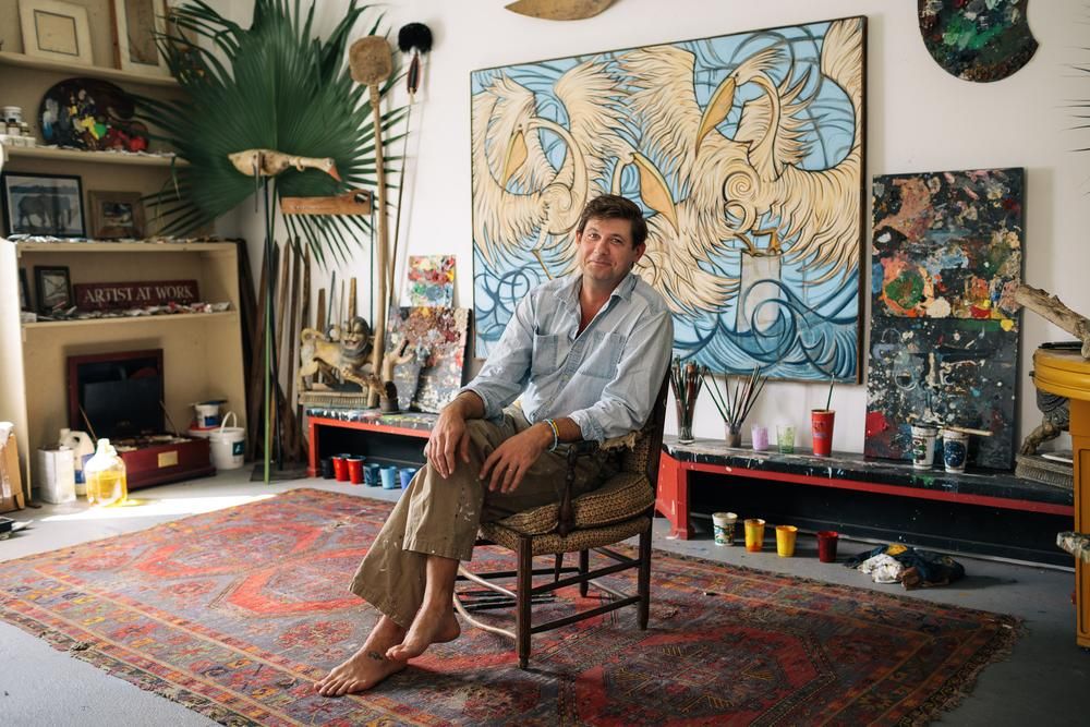 A sequence of photos showing a cozy living room interior with vintage rugs, artwork on walls, and indoor plants.