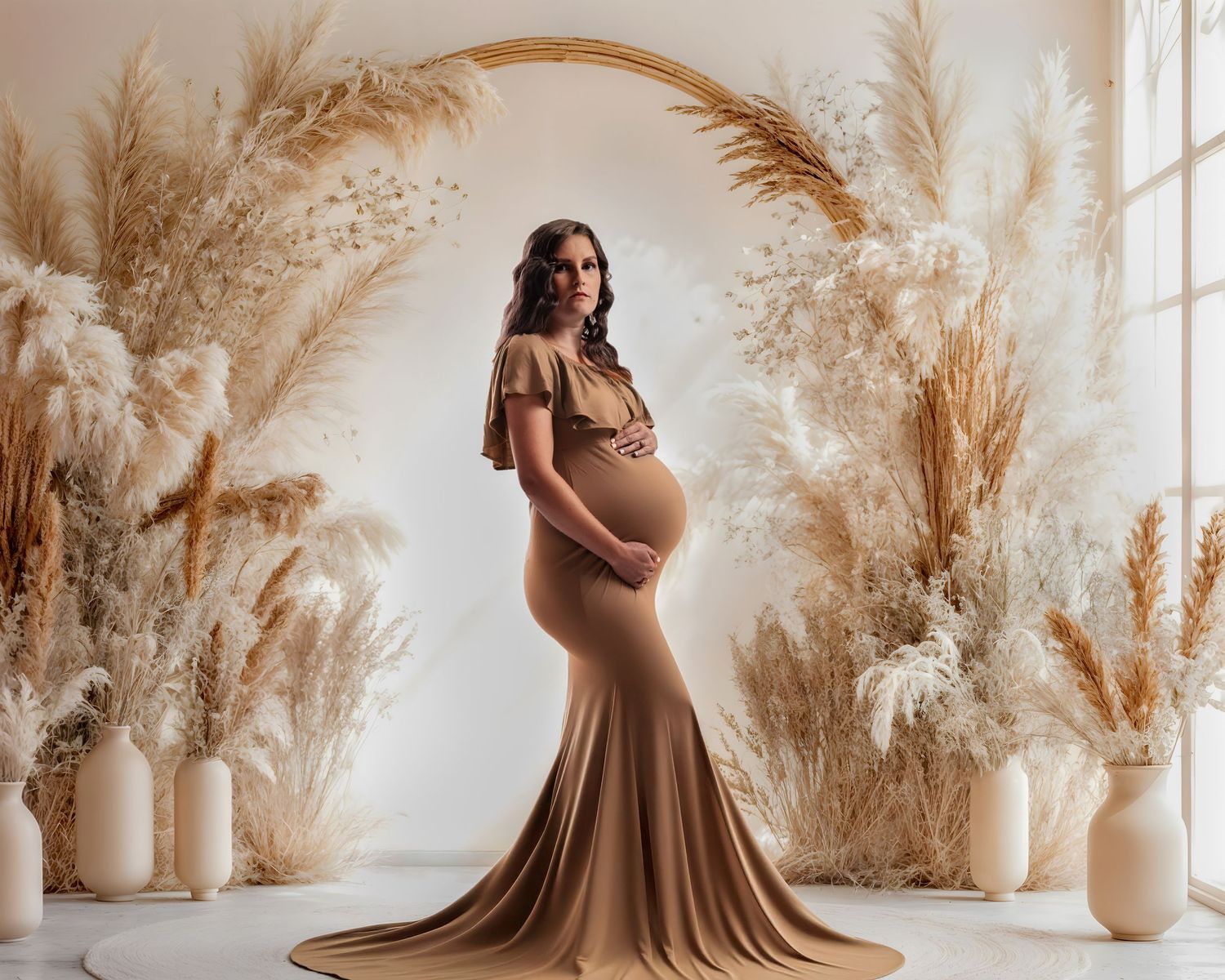 Curated maternity session with gown and stunning studio.  The Monarch. Ogden, Utah. Northern Utah Photographer.