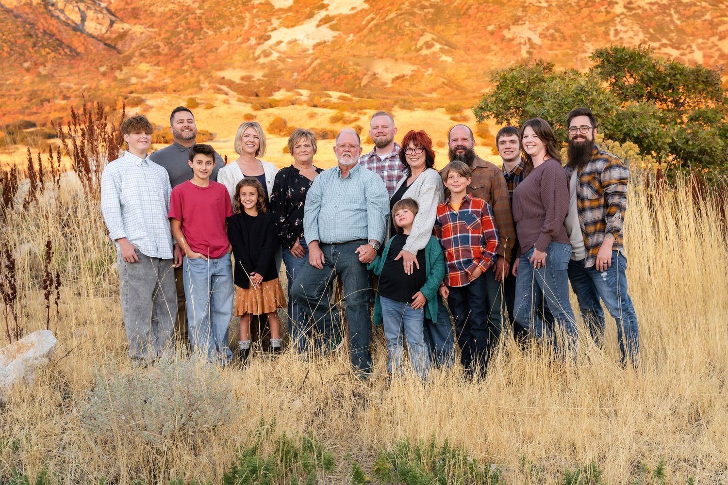Extended Family session in North Ogden, Utah. Fall foliage at sunset.  Northern Utah Photographer