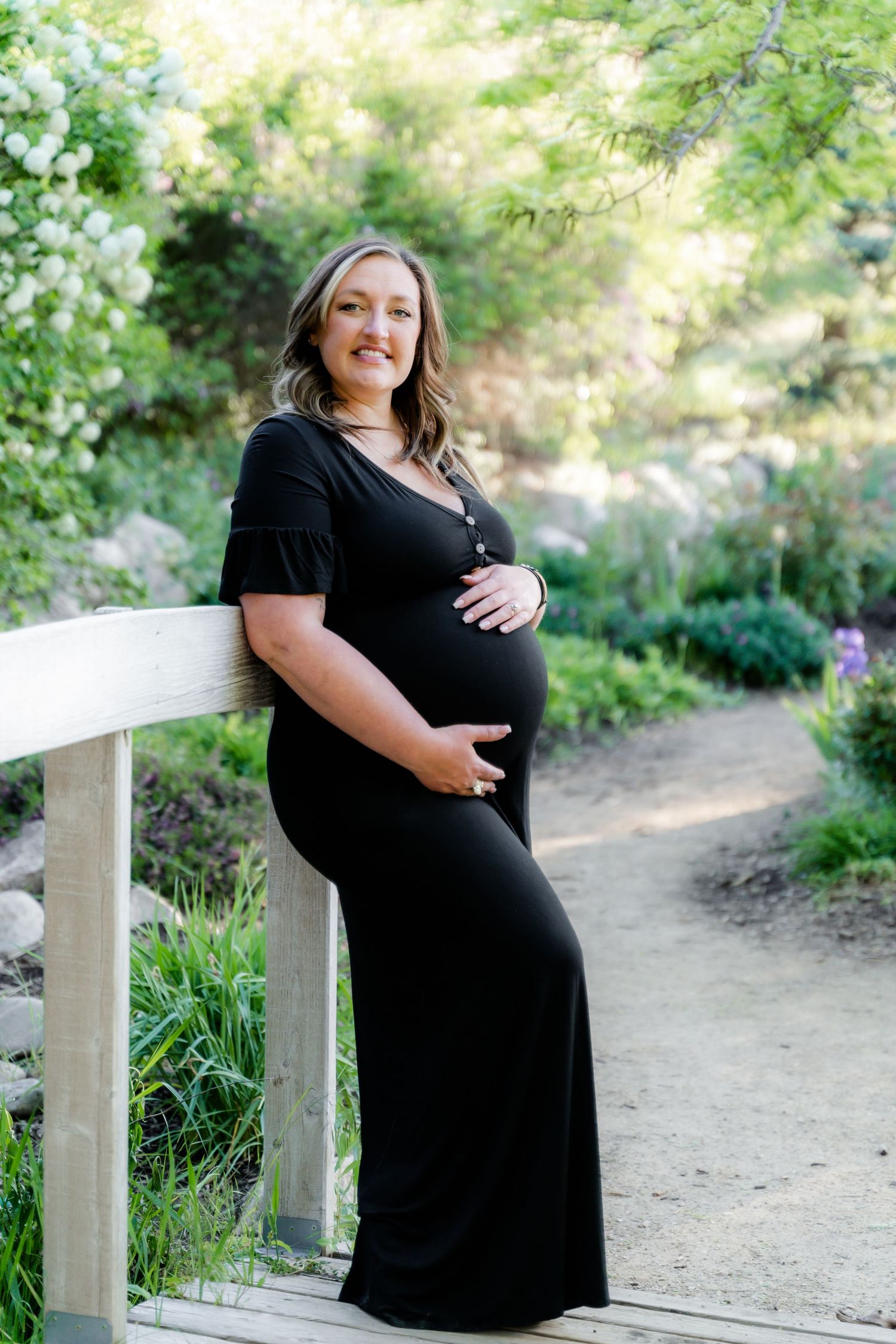 Curated maternity session with gown and stunning lush landscape.  Ogden Botanical Gardens, Ogden, Utah. Northern Utah Photographer.