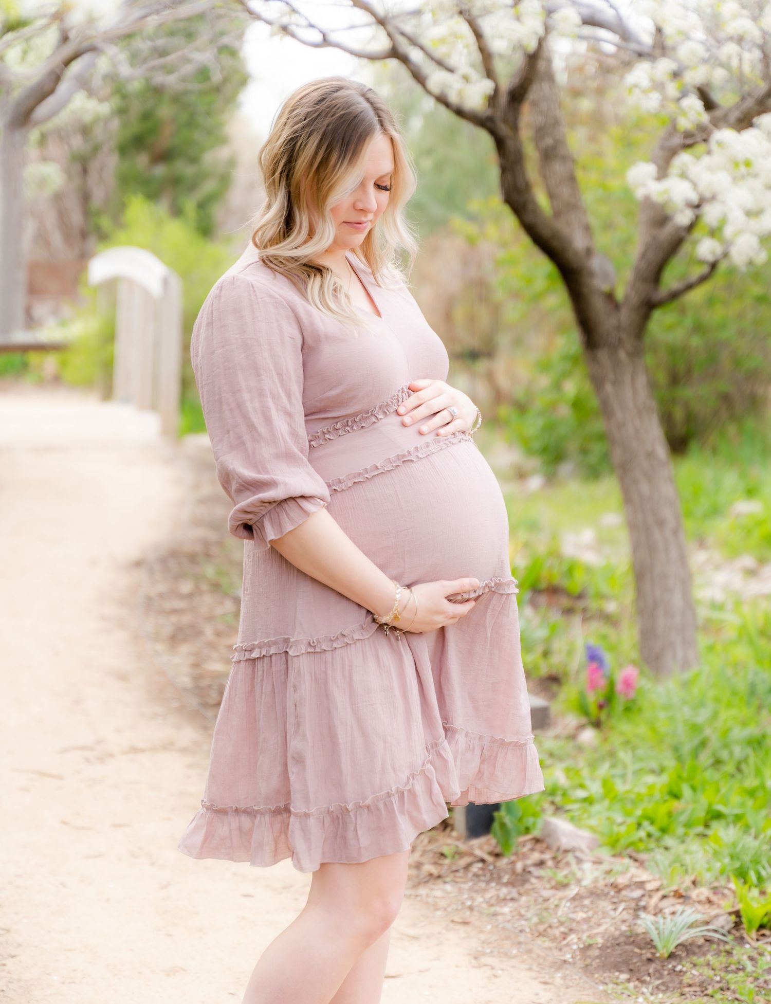 Curated maternity session with gown and stunning lush landscape.  Ogden Botanical Gardens, Ogden, Utah. Northern Utah Photographer.