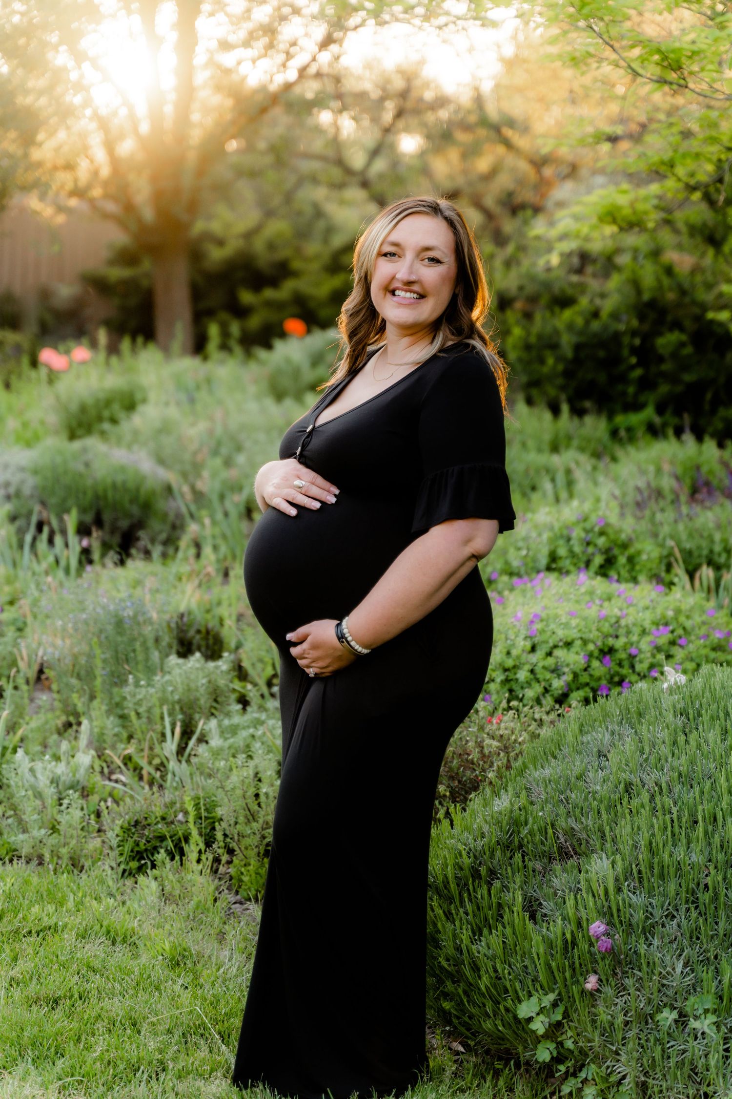 Curated maternity session with gown and stunning lush landscape.  Ogden Botanical Gardens, Ogden, Utah. Northern Utah Photographer.