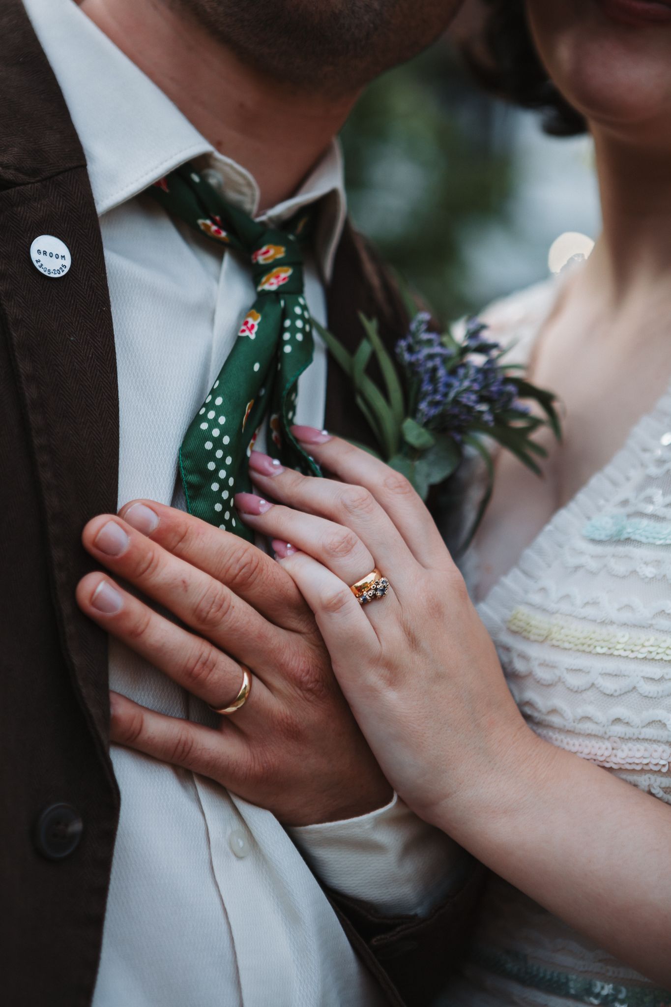 wedding photo, couple hugging each other.  Hand detail photo