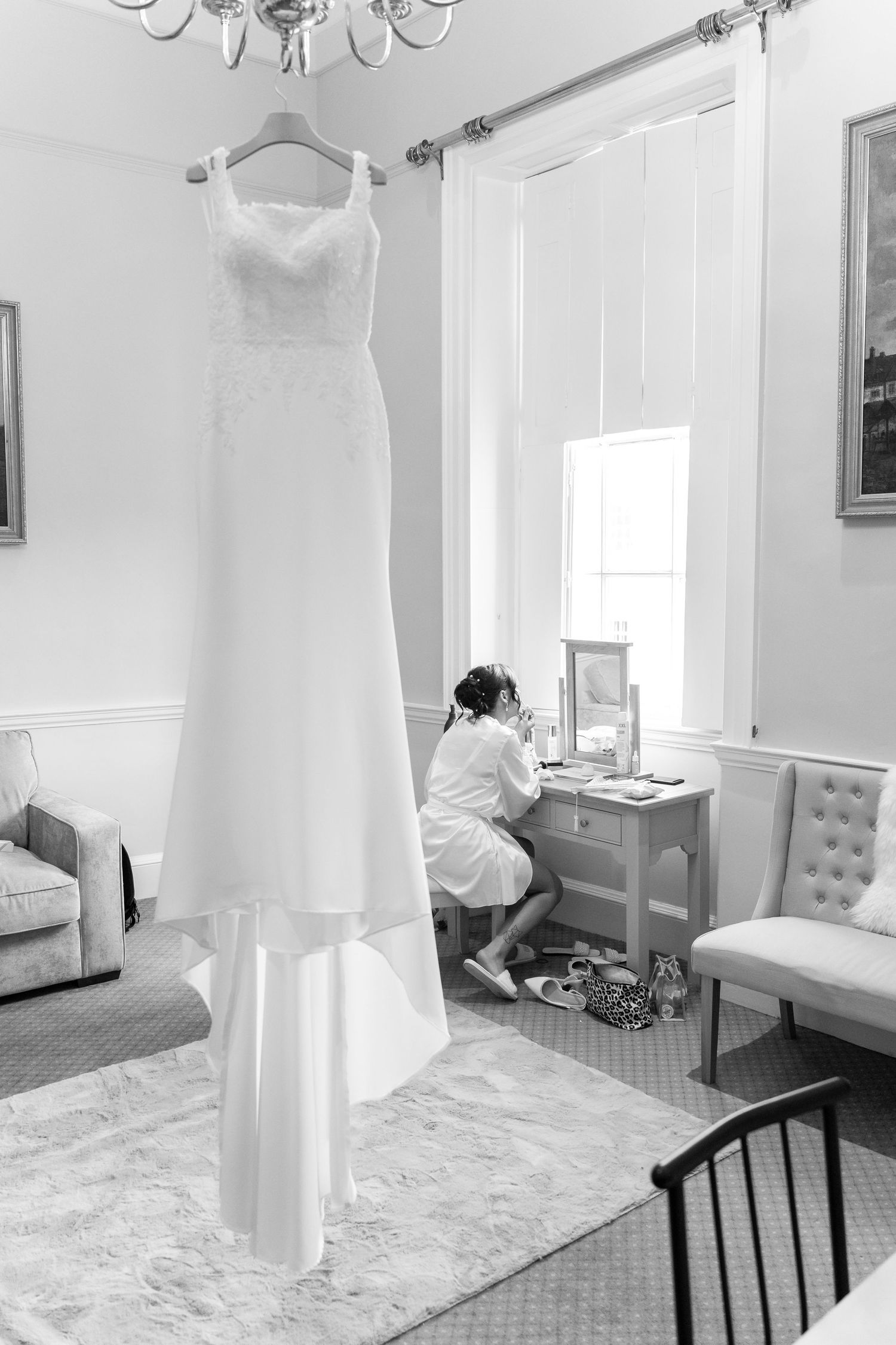 Bride getting ready at Newark Town Hall wedding