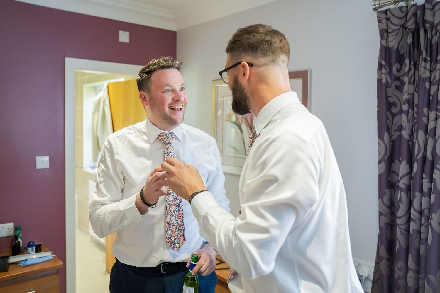 Groom getting ready at Burntwood Court Hotel in Barnsley