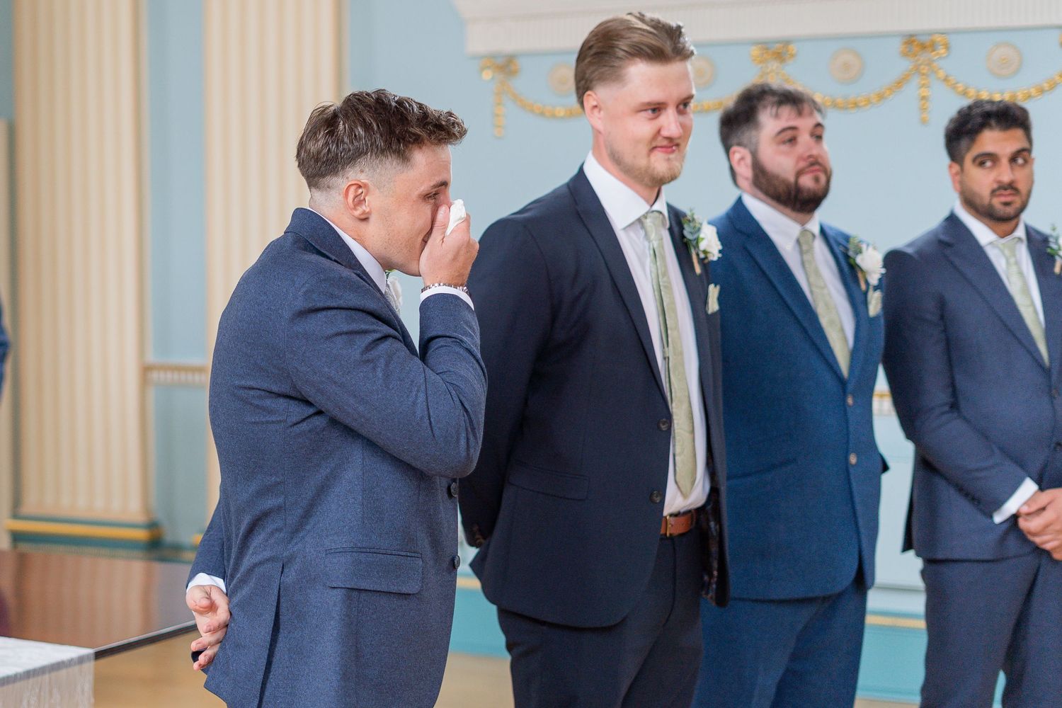 Grooms reaction at Newark Town Hall wedding