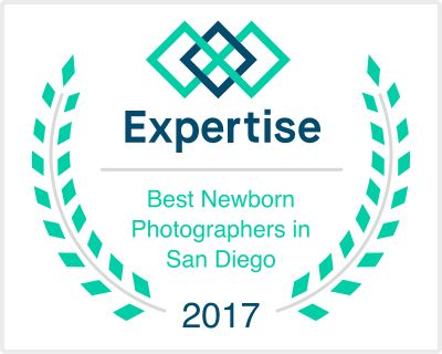 Row of teal and navy expertise awards for Best Newborn Photographers in San Diego 2017.