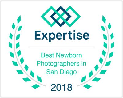 Row of teal and navy expertise awards for Best Newborn Photographers in San Diego 2018.