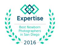 Row of teal and navy expertise awards for Best Newborn Photographers in San Diego 2016.