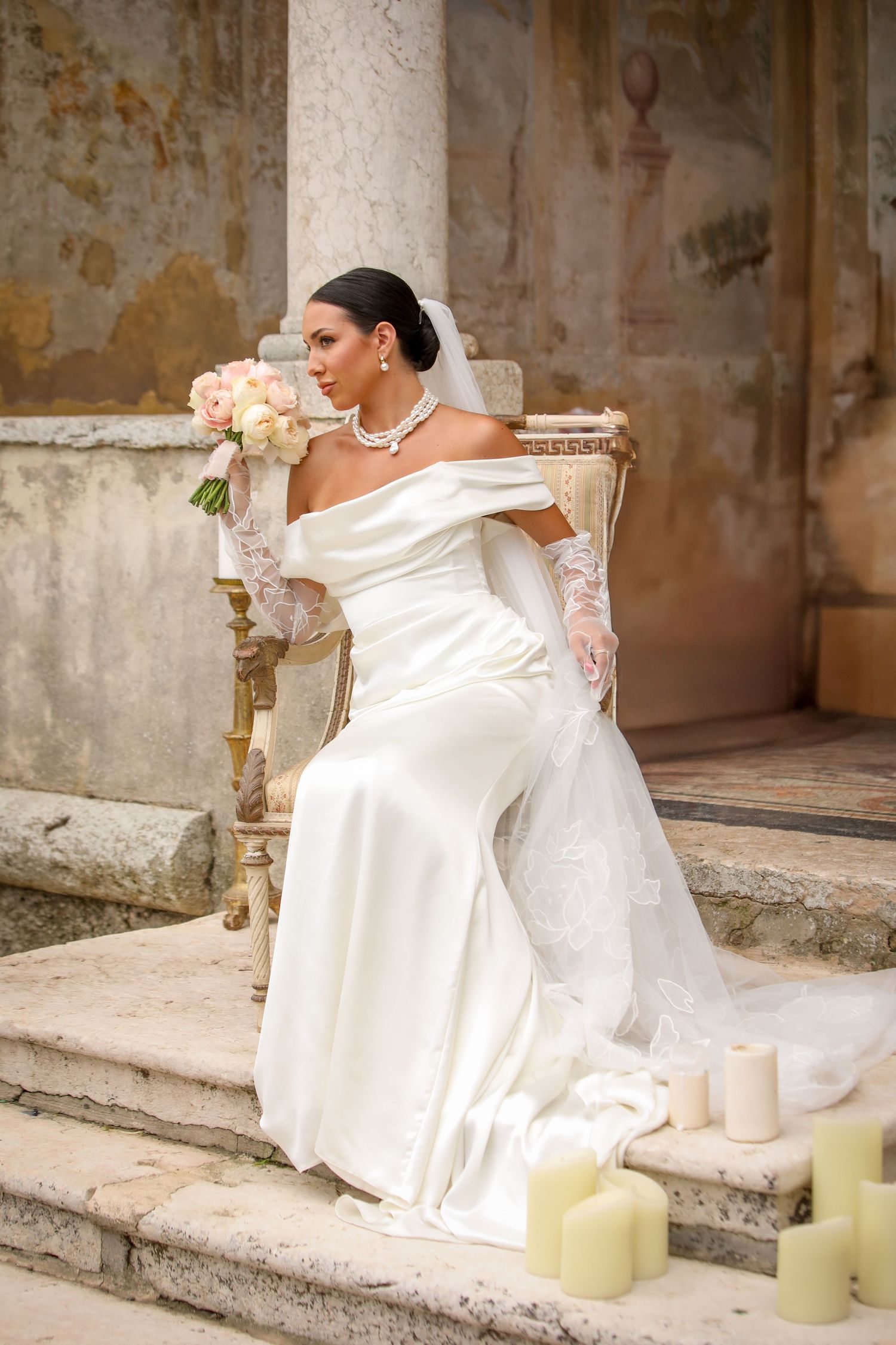 Beautiful bride posing for wedding photographer in Italy