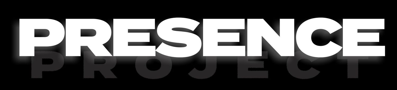 Bold black and white logo for Presence Project featuring large bold text with a shadowed design.