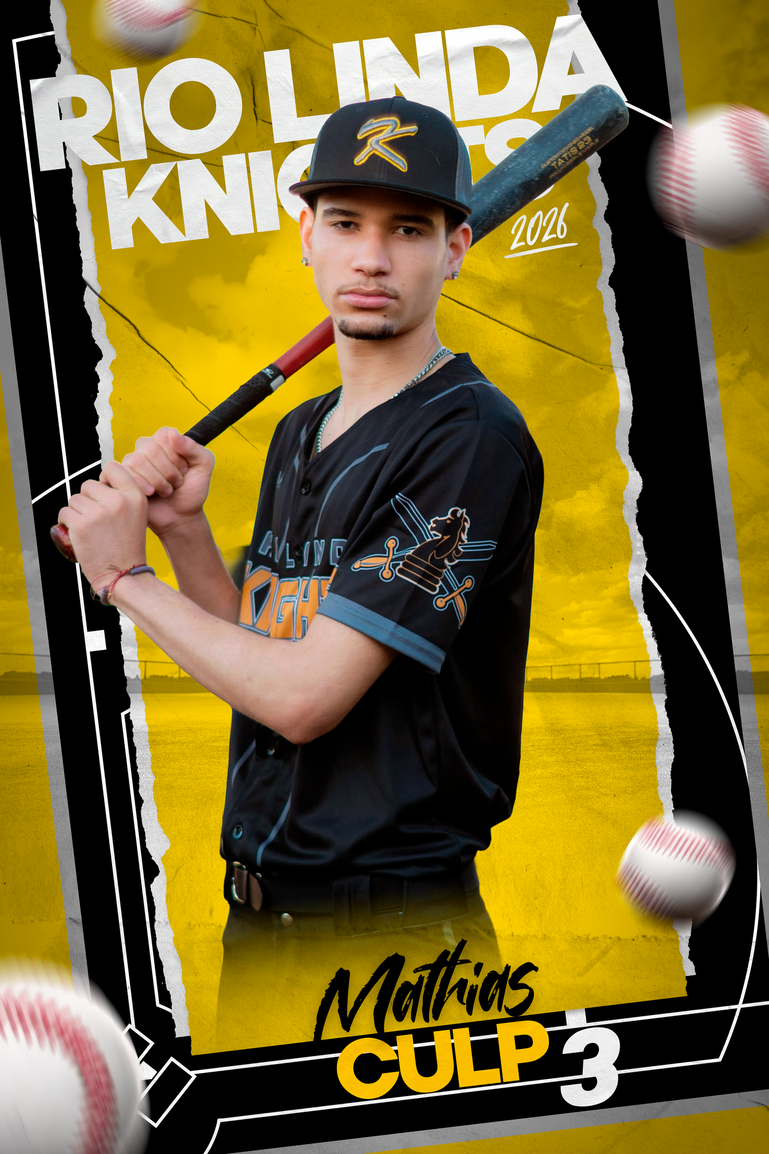 Baseball players in black uniforms pose against yellow backgrounds in a series of team photo portraits.