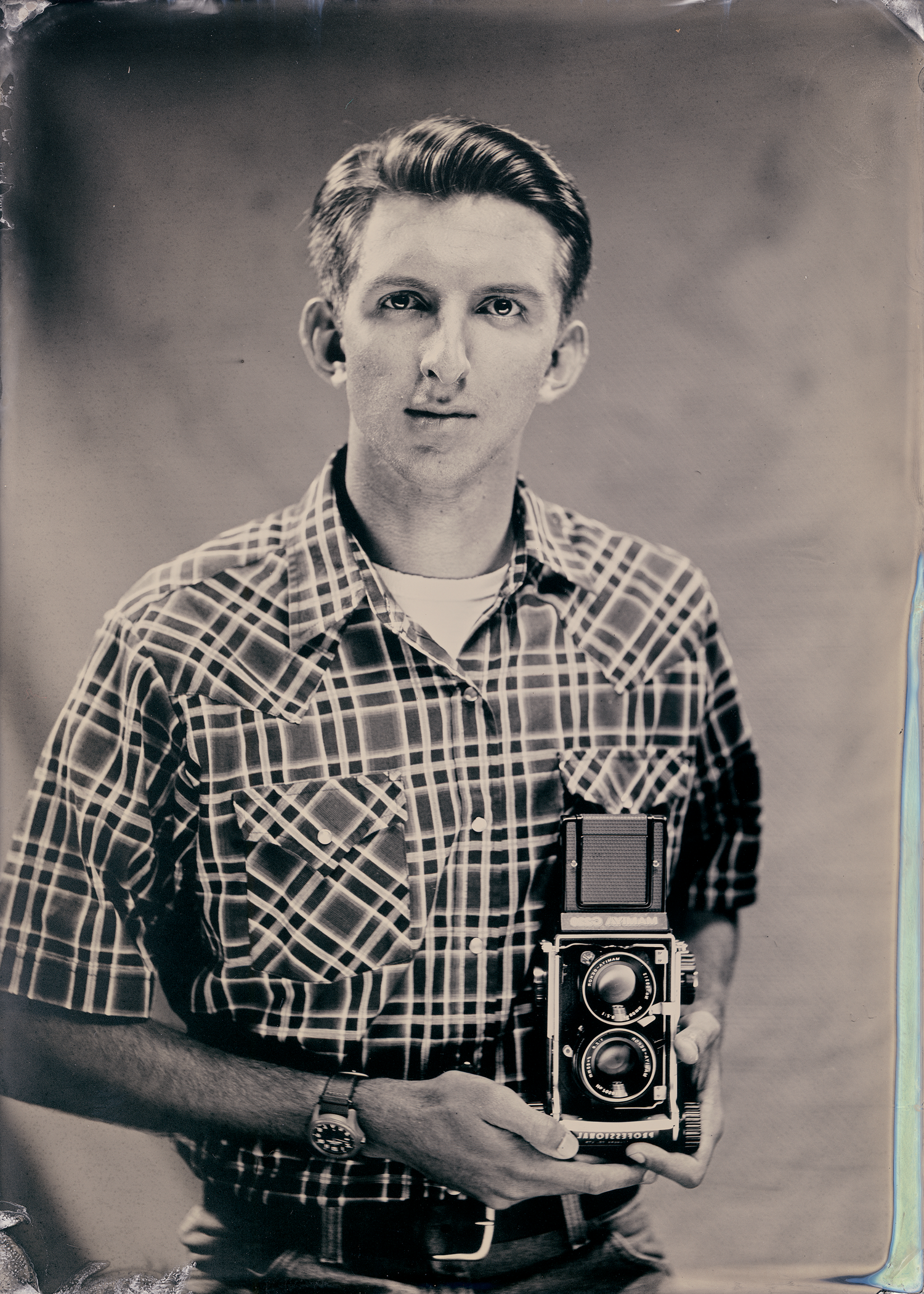 Tintype photo of Gunnison Clamp, owner of Gunnison Lee Photography. By Wandering Wetplates Photography.