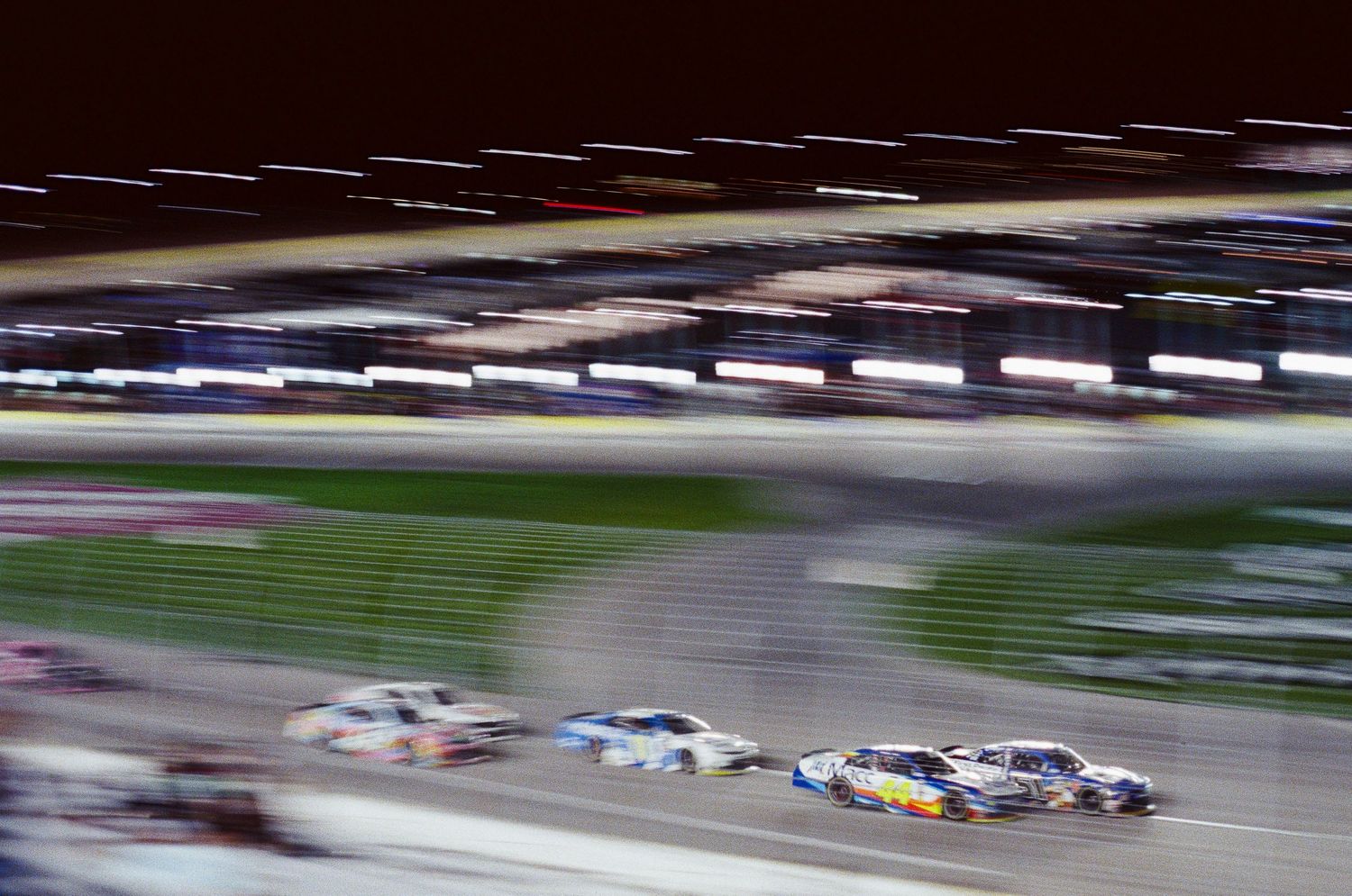 A 35mm film photo from a NASCAR race at Las Vegas Motor Speedway in 2024.
