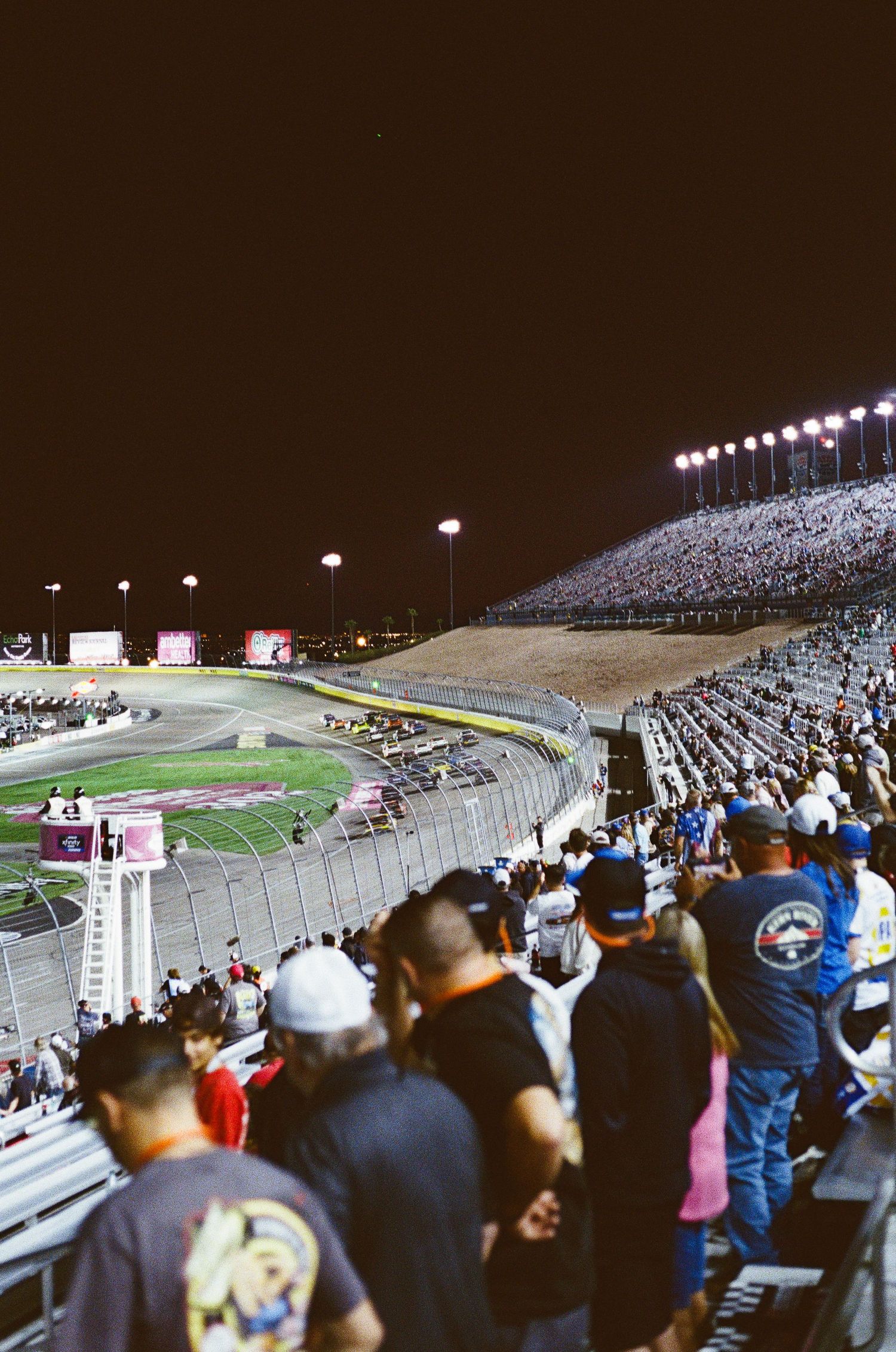 A 35mm film photo from a NASCAR race at Las Vegas Motor Speedway in 2024.