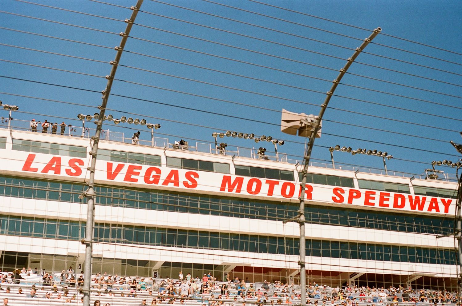 A 35mm film photo from a NASCAR race at Las Vegas Motor Speedway in 2024.