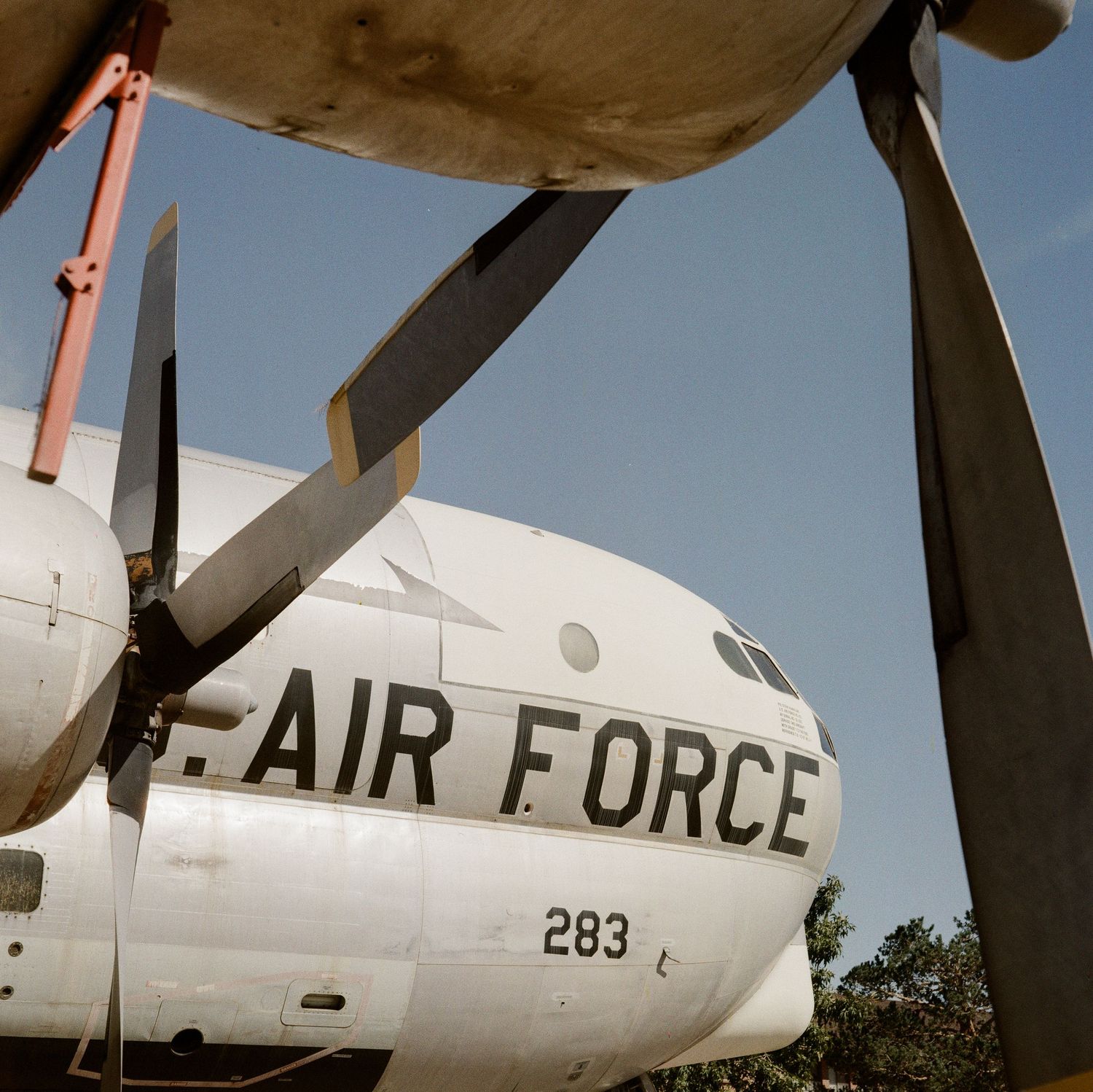 A Medium Format film photo of a C-97 repurposed into Colorado Springs' 