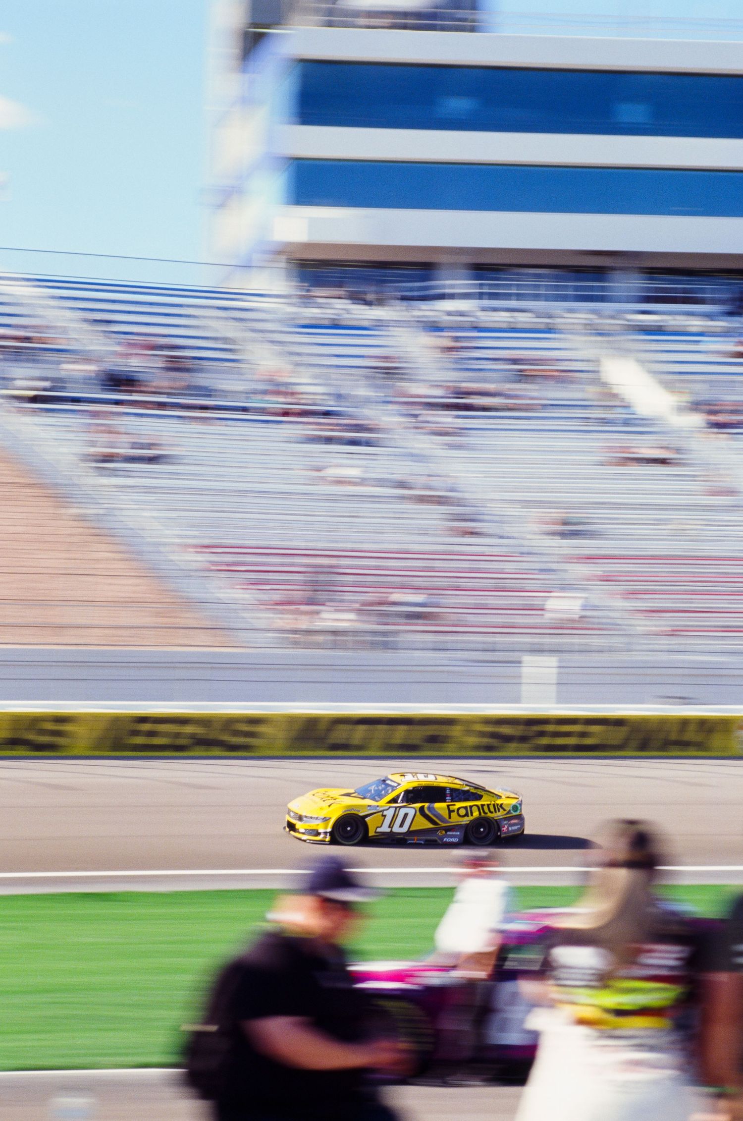 A 35mm film photo from a NASCAR race at Las Vegas Motor Speedway in 2024.