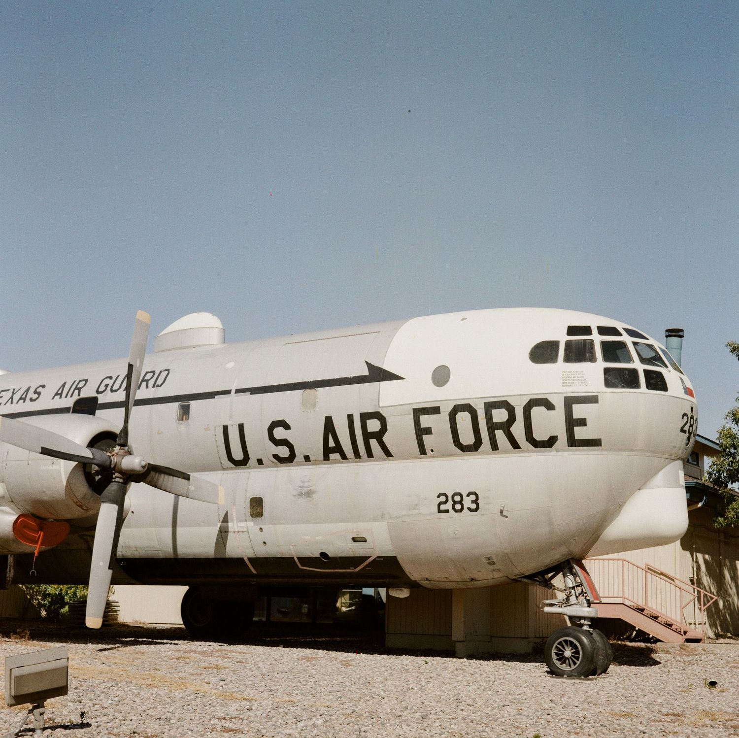 A Medium Format film photo of a C-97 repurposed into Colorado Springs' 