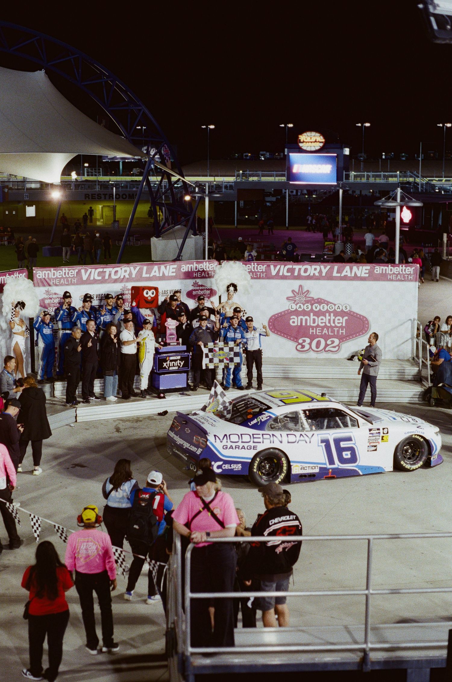 A 35mm film photo from a NASCAR race at Las Vegas Motor Speedway in 2024.