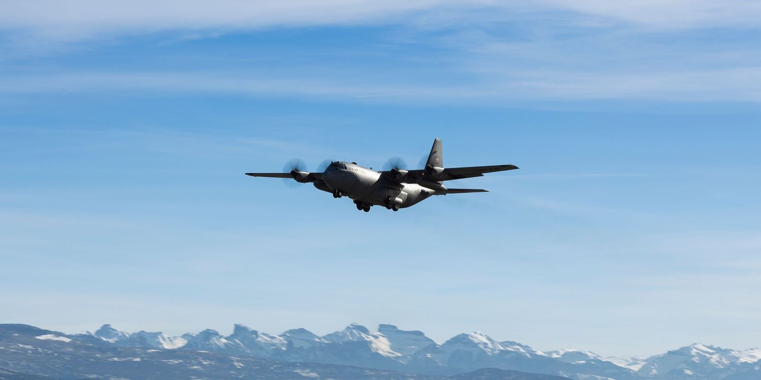 A photo of a US Air Force C-130 at Montrose Regional Airport, Colorado.