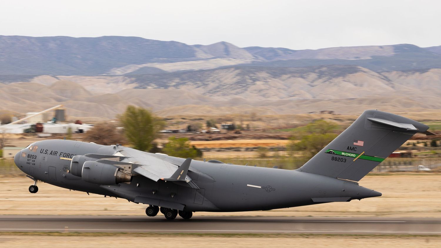 A photo of a US Air Force C-17 at Montrose Regional Airport, Colorado.