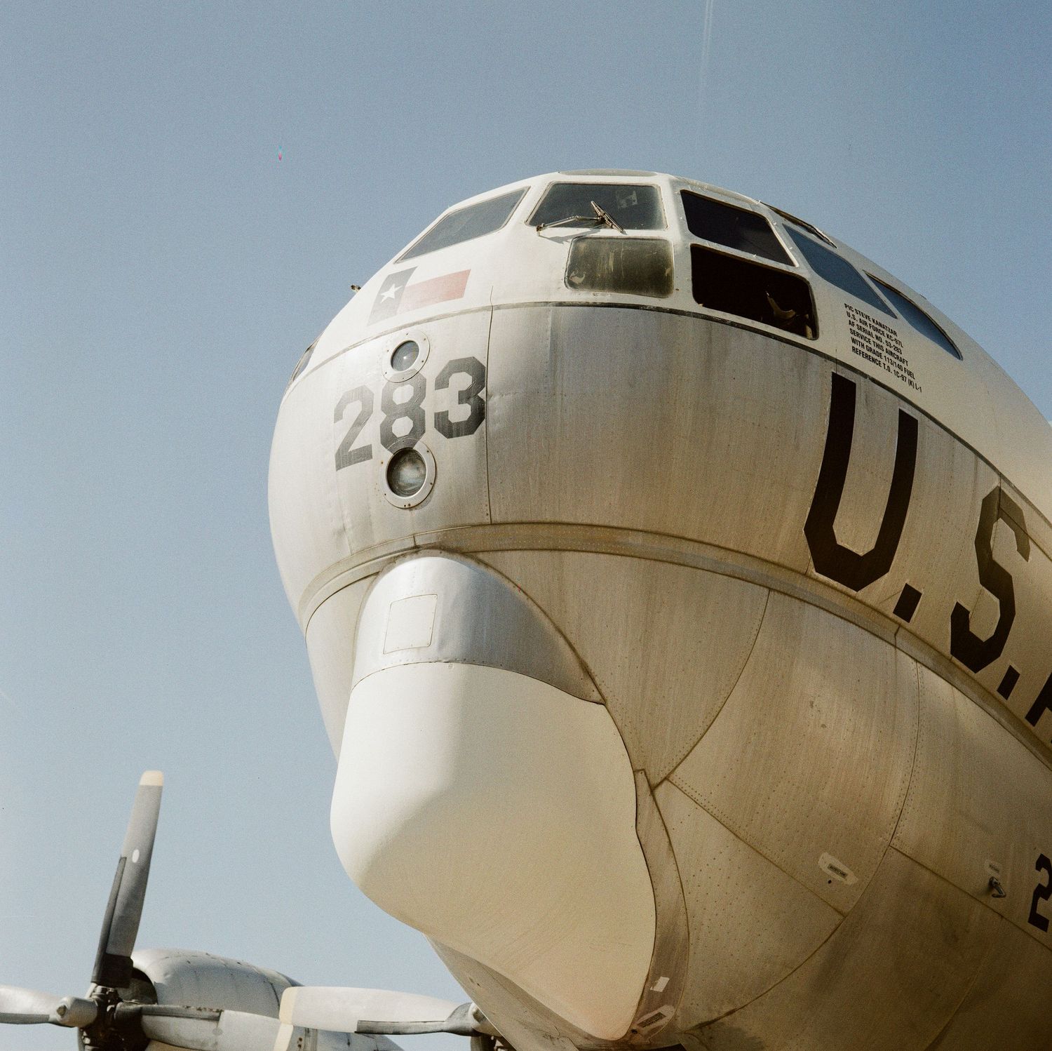 A Medium Format film photo of a C-97 repurposed into Colorado Springs' 