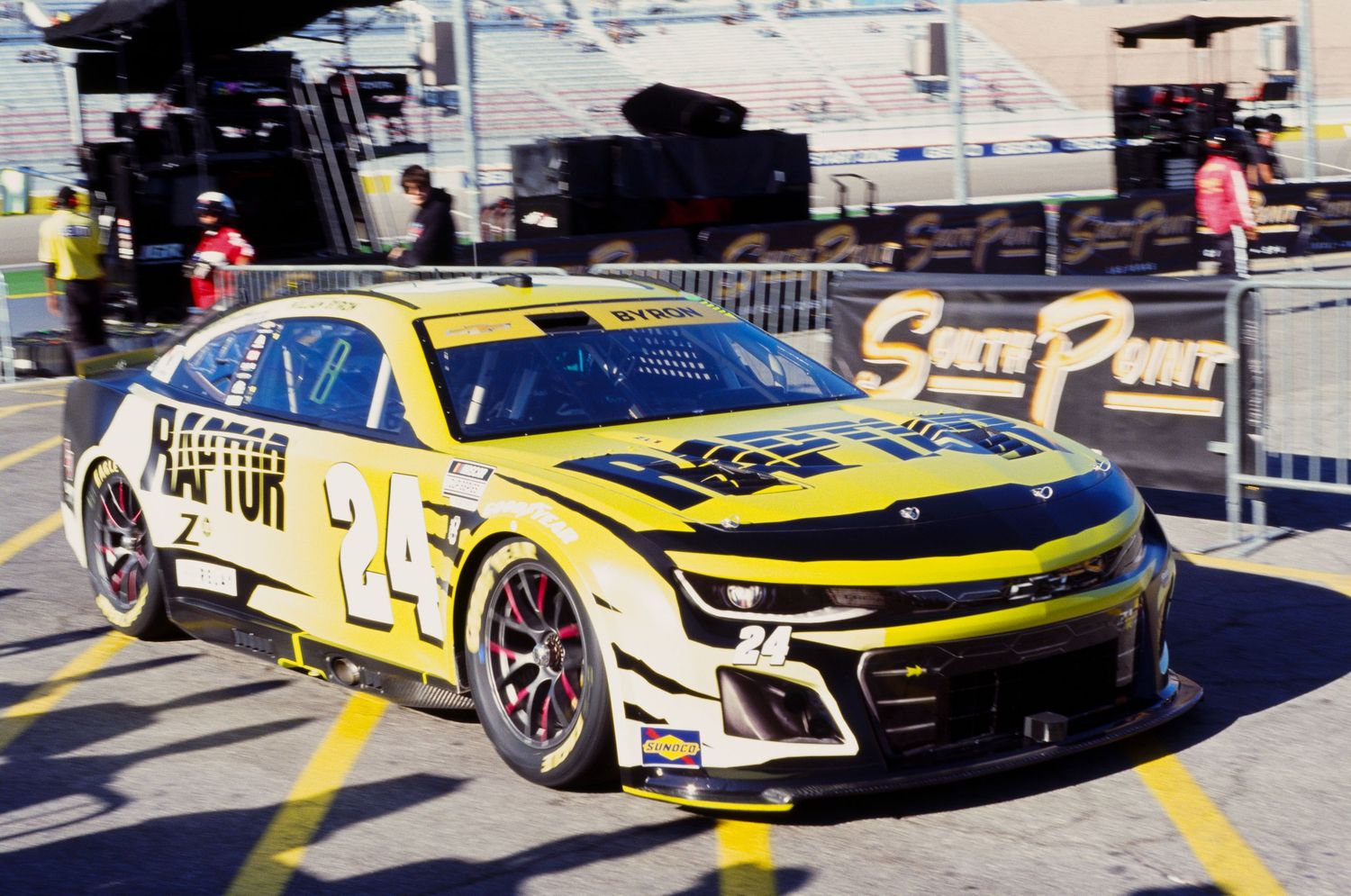 A 35mm film photo from a NASCAR race at Las Vegas Motor Speedway in 2024.